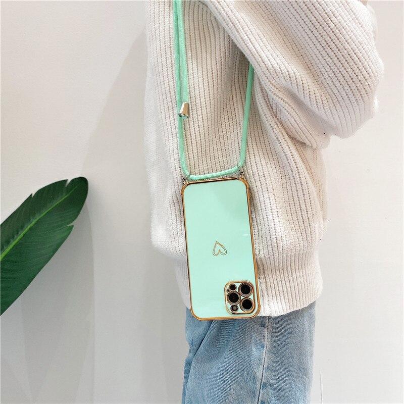 Electroplated Love Heart Crossbody Rope Case - Apple - Influcase