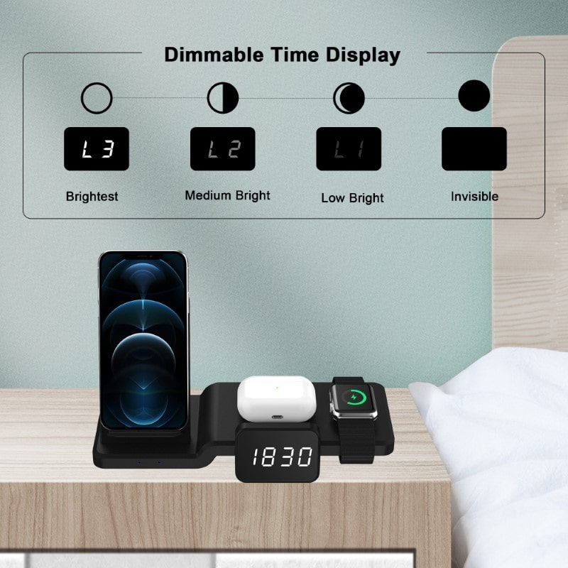 3-in-1 Wireless Charging Station with LED Clock - Influcase